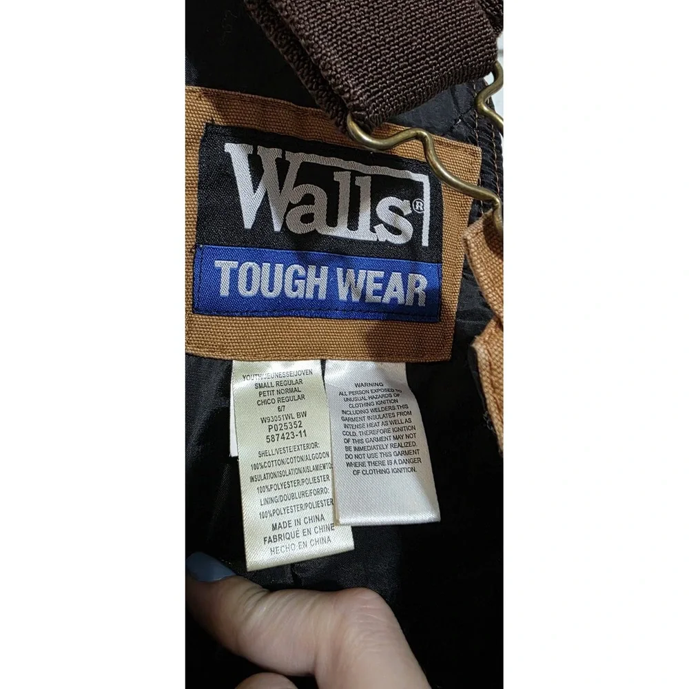 Walls Tough Wear Youth Bibs Tan Brown Lined Canvas Overall Sz 6/7 Small REG EUC‎